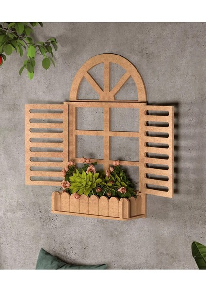 Ahşap Dekoratif Panjur Duvar Rafı Çiçeklik Duvar Süsü