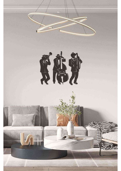 Jazz Yapan Müzikal Dekoratif Duvar Dekoru Siyah Ahşap Lazer Tablo modelleri