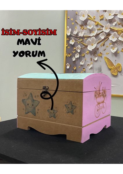 Bebek Aile Anı Sandığı 20X15X15 Dikdörtgen Mdf Ahşap Boyama