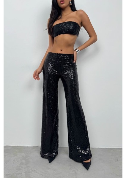 Payetli Wide Leg Pantolon