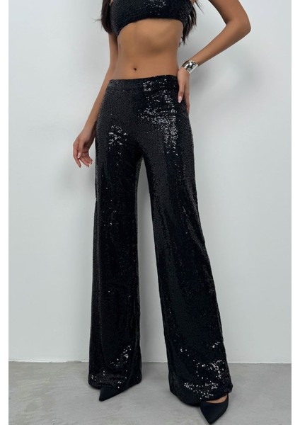 Payetli Wide Leg Pantolon