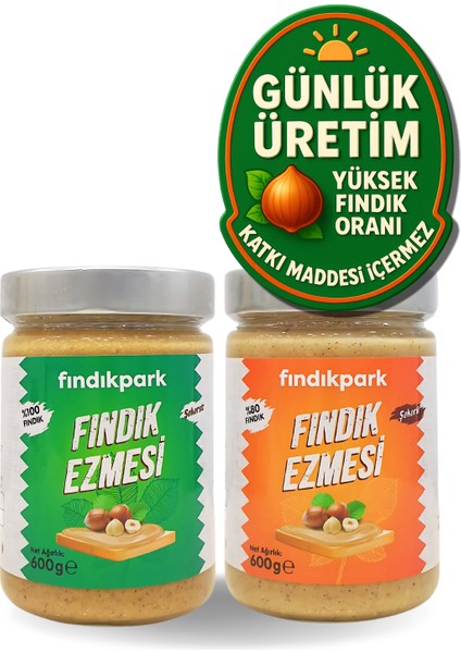 Fındıkpark Günlük Şekerli ve Şekersiz Fındık Ezmesi - 2li Paket - 1200 Gram