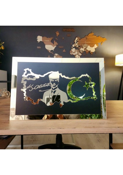 Atatürk Türkiye Haritası Dekorasyon Tablo 45 x 30