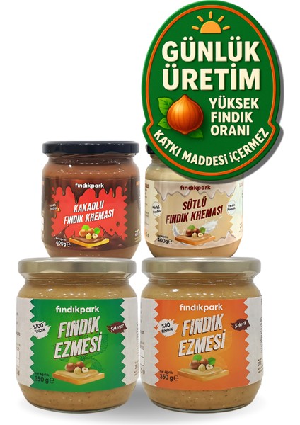 Muhteşem 4’lü Set Kakaolu ve Sütlü Fındık Kreması, Fındık Ezmesi ve Şekersiz Fındık Ezmesi