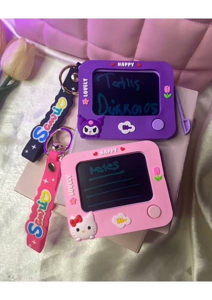 1 Adet Sanrıo Karakterli Kalemli Mini Yazı Tahtalı Anahtarlık/hediyelik Çanta Süsü Silinebilen Mini Tablet Anahtarlık