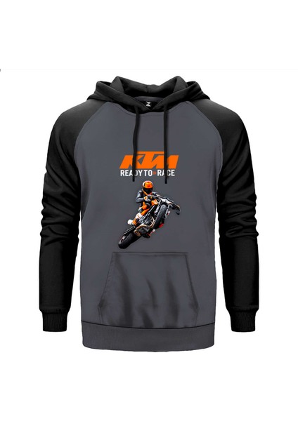 Ktm Ready To Race Moto Gri Renk Reglan Kol Kapşonlu Sweatshirt