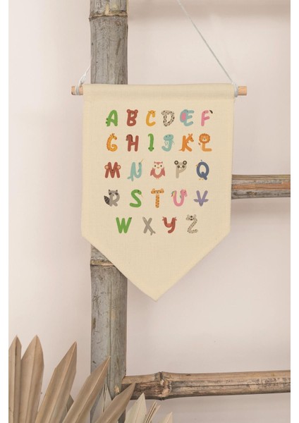 Çocuk Odası Dekor, Duvar Süsü, Ahşap Bebek Odası Dekor, Canvas Flama, Alfabe ve Haycanlar