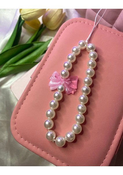 El Yapımı Incili ve Fiyonk Detaylı Telefon Charmı /telefon Süsü