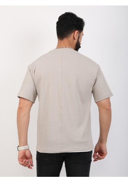 Erkek Bisiklet Yaka Cepli Oversize Tişört