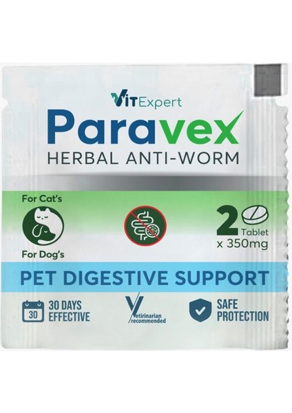 Paravex Kedi Köpek Iç Parazit Bitkisel Iç Organizma Tableti Flora Destekleyici 2 Ad Tablet
