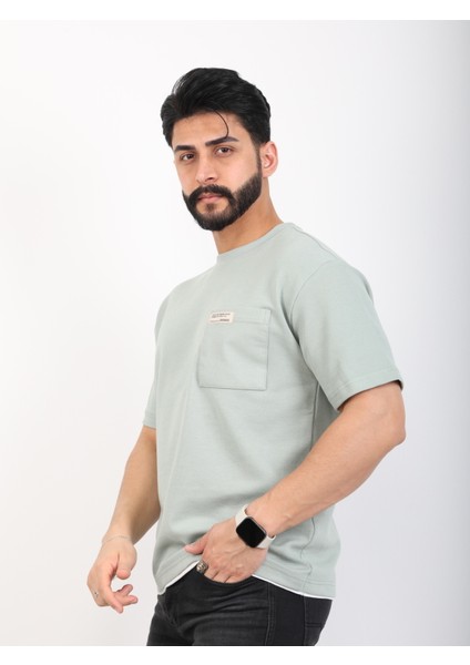 Erkek Bisiklet Yaka Cepli Oversize Tişört