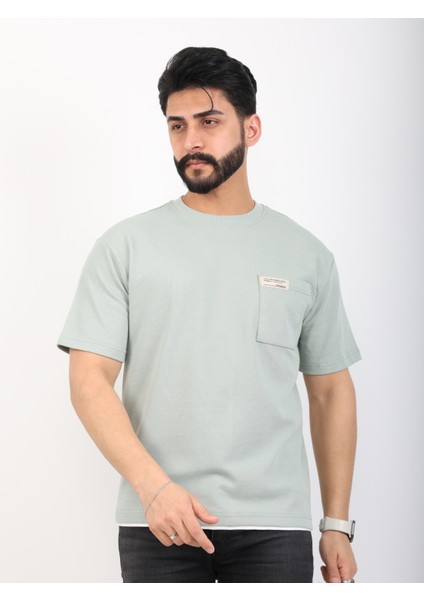 Erkek Bisiklet Yaka Cepli Oversize Tişört