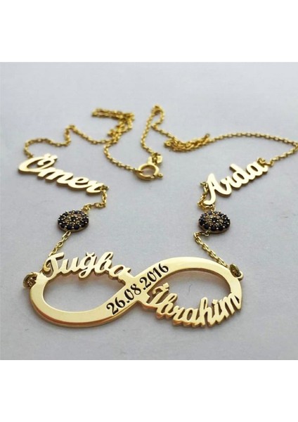 Sonsuzluk Nazar Boncuklu Üçlü Isim Kolye Gümüş Kişiye Özel