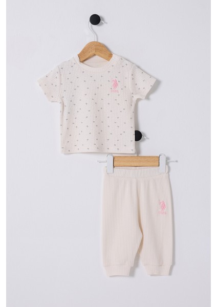 03-24 Ay Kız Bebek Polo Beyaz Ikili Takım - Beyaz