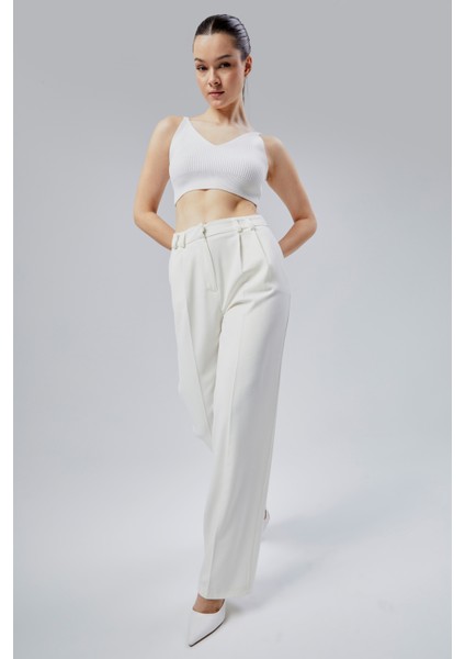 Kadın Ekru Regular Kalıp Dokuma Palazzo Pantolon fiyatları