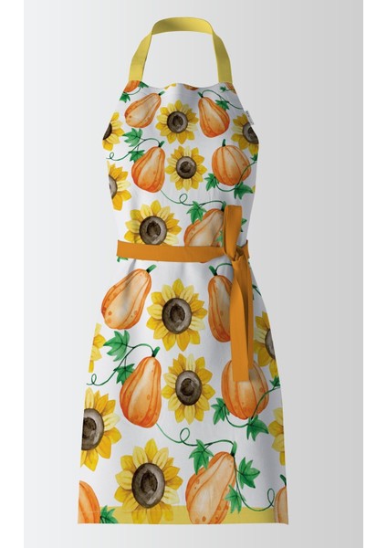 Şık ay çiçeği desenli mutfak önlüğü, 80x65 cm, yumuşak kumaş, parlak sarı renk
