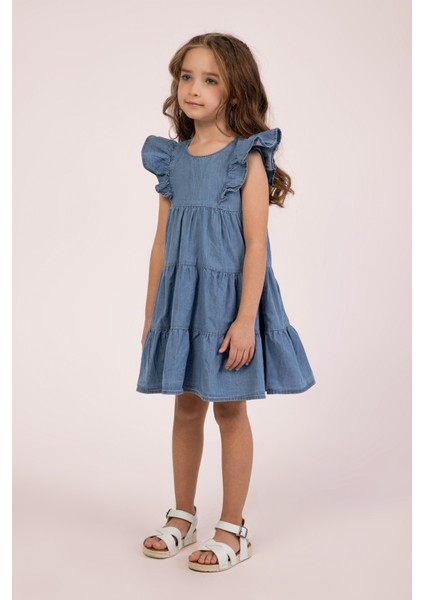 Dmb Boys & Gırls M 0040 Kız Fırfır Kollu Elbise 3-8 Yaş