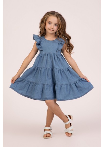 Dmb Boys & Gırls M 0040 Kız Fırfır Kollu Elbise 3-8 Yaş modelleri