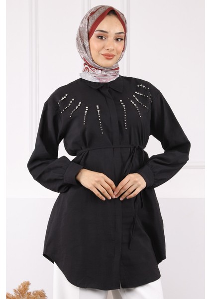 Bej Önü Taşlı Modal Tunik