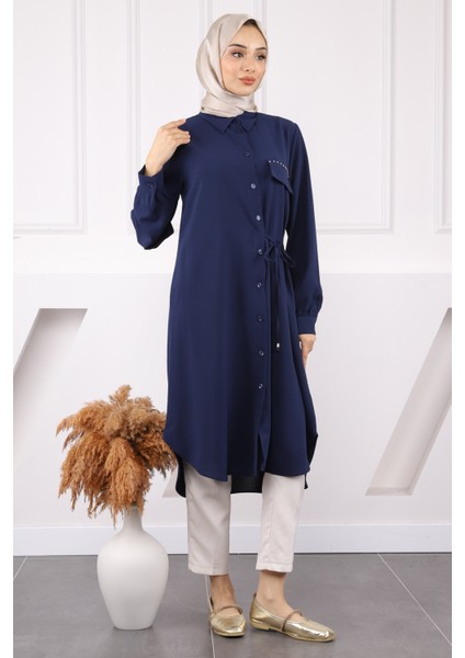 Lacivert Yan Bağlamalı Linda Tunik