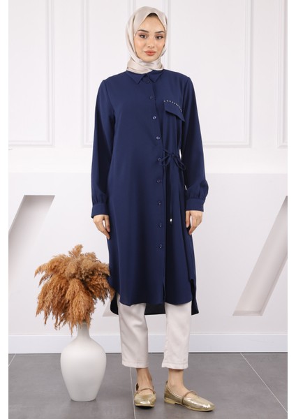 Lacivert Yan Bağlamalı Linda Tunik fiyatları