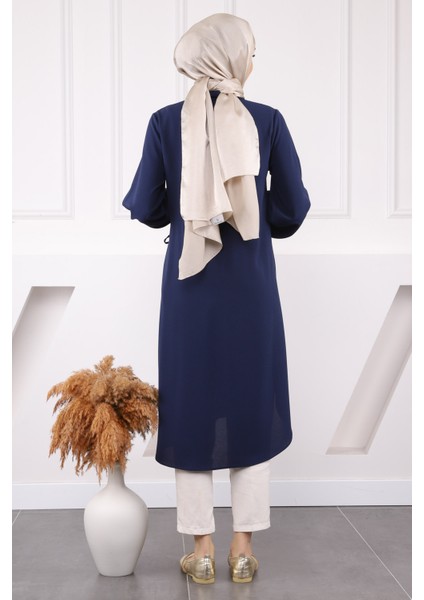 Lacivert Yan Bağlamalı Linda Tunik modelleri