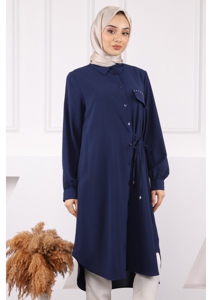 Lacivert Yan Bağlamalı Linda Tunik fırsatları