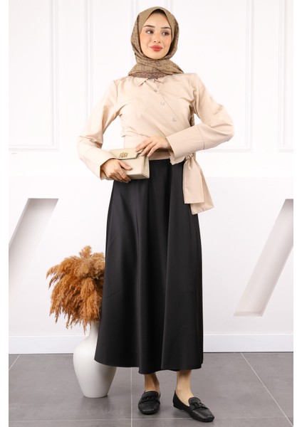 Bej Bel Bağlamalı Crop Gömlek fırsatları