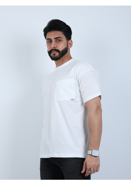 Erkek Bisiklet Yaka Cepli Oversize Tişört