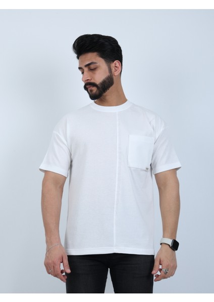 Erkek Bisiklet Yaka Cepli Oversize Tişört