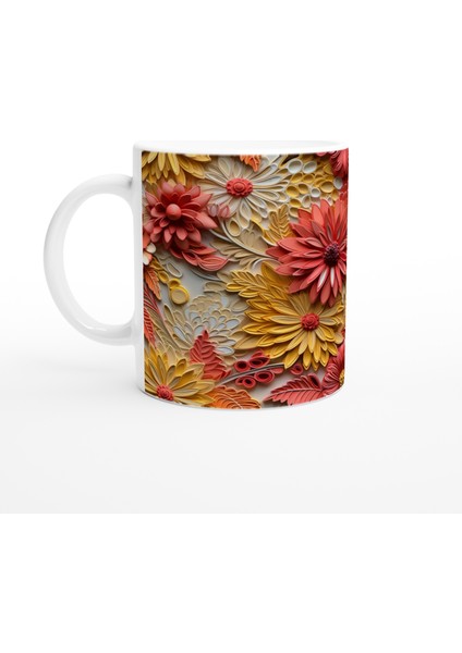 Enerjik Tonlarda Katmanlı Çiçek Desenli Kupa Bardak