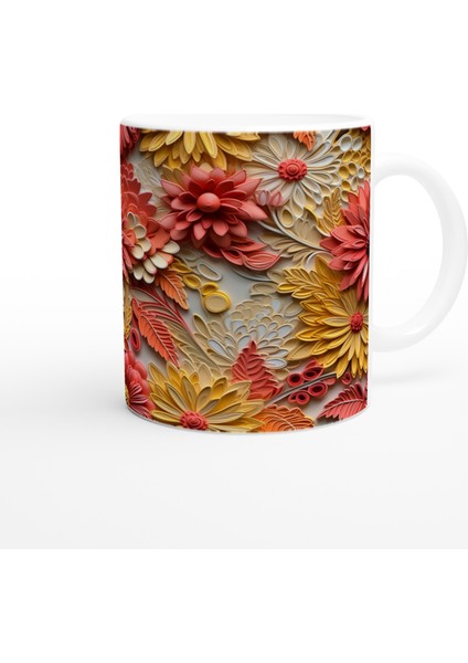 Enerjik Tonlarda Katmanlı Çiçek Desenli Kupa Bardak modelleri