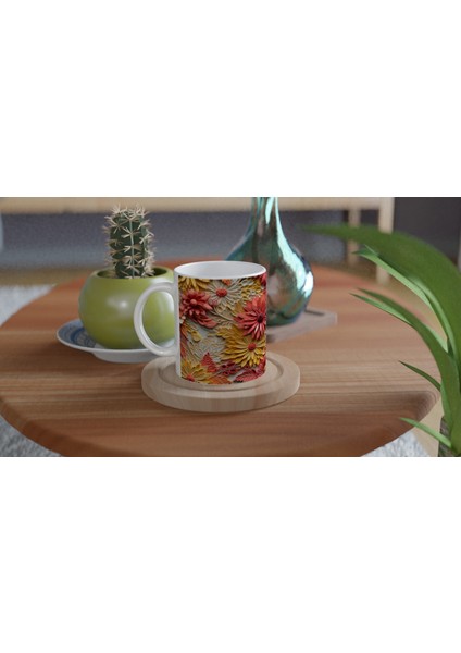 Enerjik Tonlarda Katmanlı Çiçek Desenli Kupa Bardak fırsatları