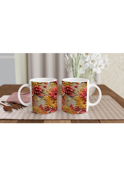 Enerjik Tonlarda Katmanlı Çiçek Desenli Kupa Bardak indirimleri