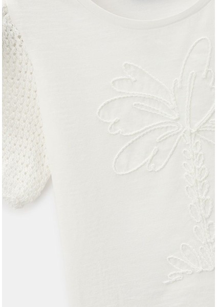 Beyaz Palmiye Işlemeli Kol Detaylı Tişört 3 Yaş (98 Cm) fiyatları