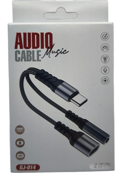 GJ-014 Type-C (M) To 3.5mm (F) + Type-C (F) Kablo Siyah ÖRGÜLÜ 1 ADET