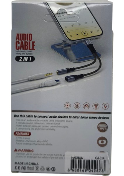 GJ-014 Type-C (M) To 3.5mm (F) + Type-C (F) Kablo Siyah ÖRGÜLÜ 1 ADET fırsatları