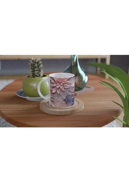 Pembe Düşler Çiçek Desenli Kupa Bardak