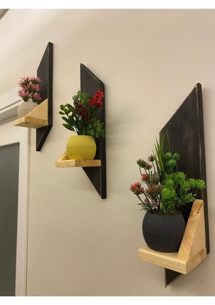 3 Lü Lüx Mini Dekoratif Ahşap Raf Balkon Rafı Antre Hol Rafı Ev Hediyesi Duvar Rafı