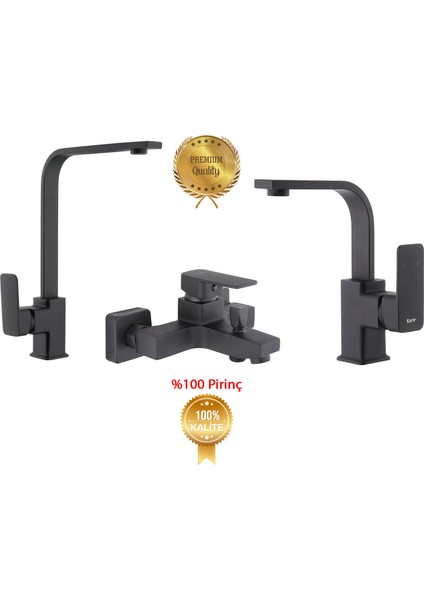 Siera Lavabo,Banyo,Evye Siyah Batarya Üçlü Set