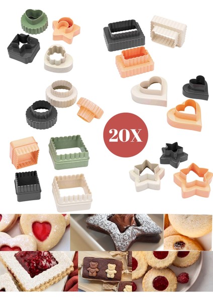 20'Li Eğlence Geometrik Modelli Kurabiye Kalıbı Çift Taraflı Kalp Yıldız Kare Daire Kurabiye Kalıp