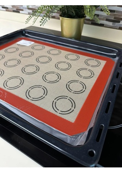 Fırınlanabilir Yıkanabilir Kendinden Yağlı Silikon Pişirme Matı - - Makaron Kurabiye 40X30