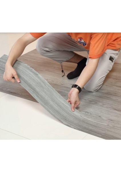 1 M2 Yapışkanlı Gri Ahşap Esnek Zemin Yer Duvar Döşeme Parkesi NWYP09GRI