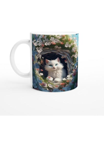 Bahar Bahçesindeki Bembeyaz Kedi Kupa Bardak