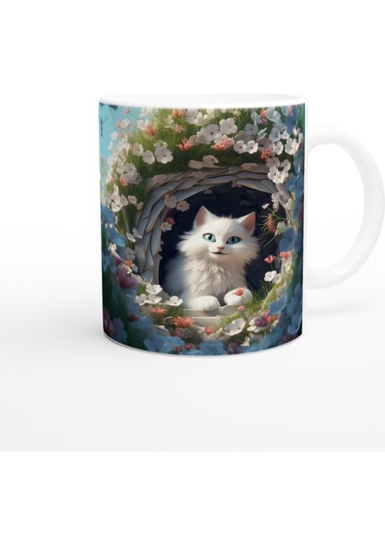 Bahar Bahçesindeki Bembeyaz Kedi Kupa Bardak modelleri
