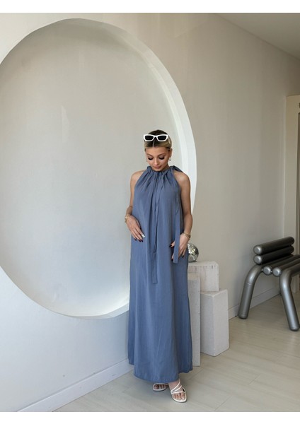 Omuzdan Bağlamalı Indigo Elbise modelleri