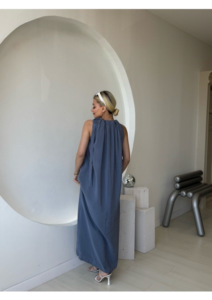 Omuzdan Bağlamalı Indigo Elbise fırsatları