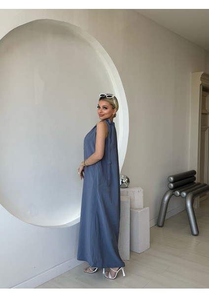 Omuzdan Bağlamalı Indigo Elbise indirimleri