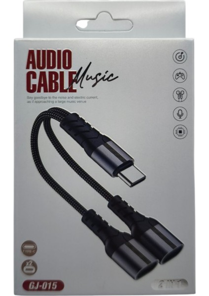 GJ-015 Type-C (M) To 2*type-C (F) Kablo Siyah örgülü 1 Adet
