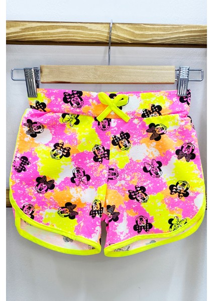 Kız Çocuk Şort Baskılı Fiyonklu Beli Lastikli A22